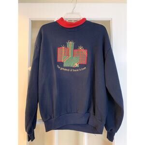 VTG brindar navy and red christmas crewneck embroidered turtleneck womens XL